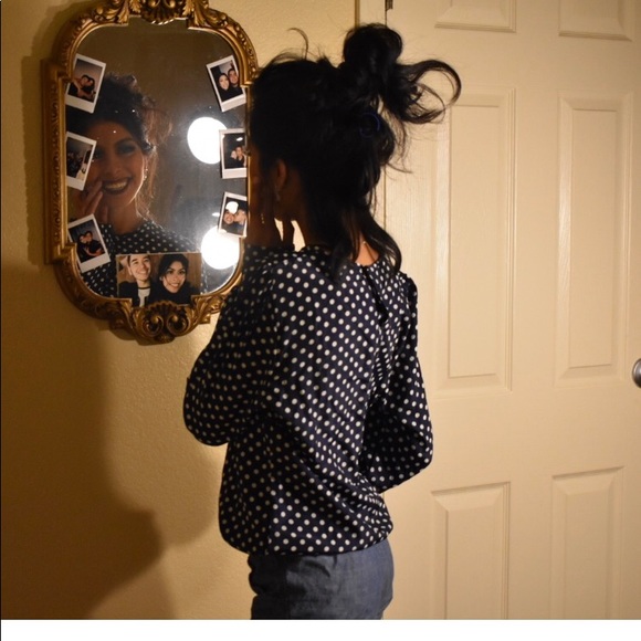 🌺NEW🌺Blue & white polka dots long sleeve blouse - Picture 2 of 8